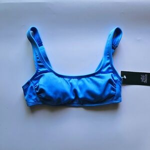 Blue Ribbed Bikini Top